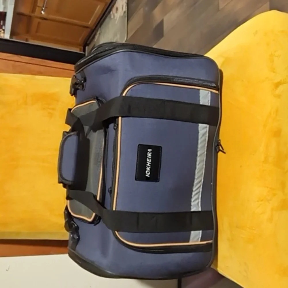 IOKHEIRA Airline Friendly Pet Carrier Small Blue And Black Expendable